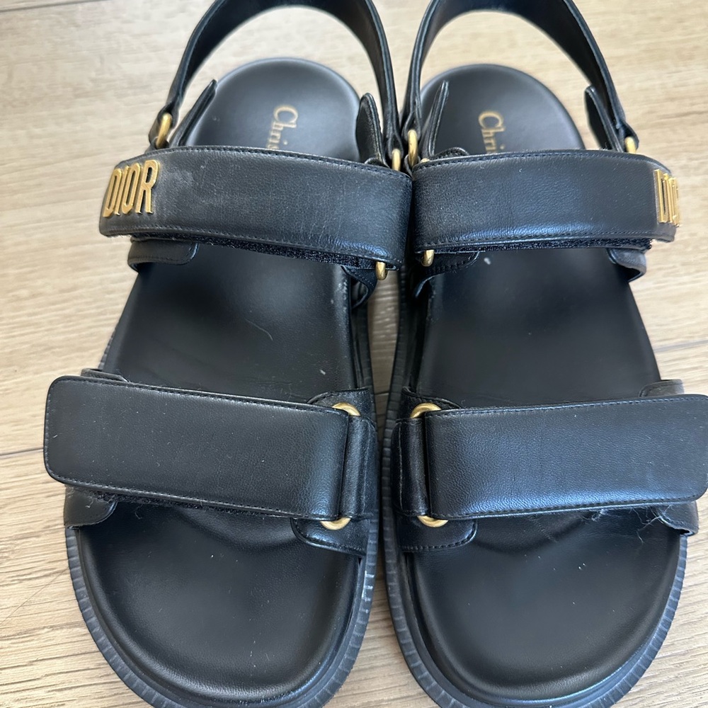 Dior Black Sandals with Gold Lettering